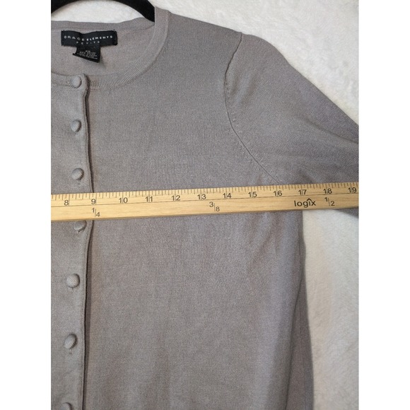Grace Elements Petite Gray Button Front Cardigan Sweater PS‎ Rayon Nylon - Picture 6 of 9